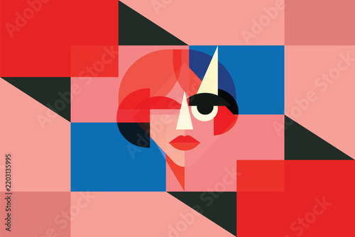 Risograph vector illustration of a woman with a mask