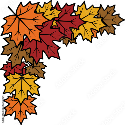 Autumn maple leaves corner border icon set with orange, red, yellow and brown foliage for seasonal art