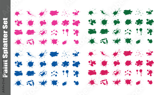 Colorful ink splatter and paint drip splash vector set