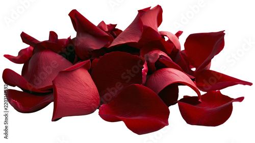 Isolated pile of romantic red rose petals, delicate and elegant, perfect for love and celebration