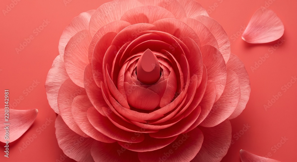 Fototapeta premium Ranunculus petals layering inward toward a lipstick center