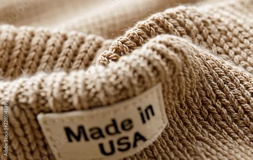 Made in USA Fabric Label Sewn on Beige Knitted Wool Sweater Garment
