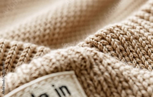 Made in USA Fabric Label Sewn on Beige Knitted Wool Sweater Garment