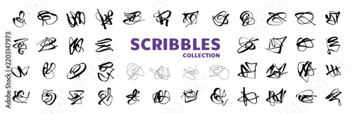 Abstract black ink scribble set. Hand drawn doodle vector asset library