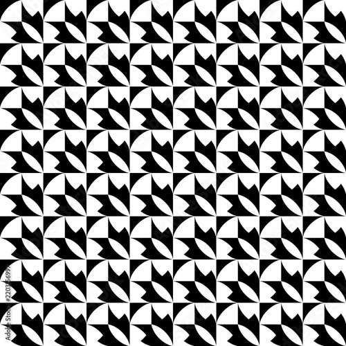 Seamless pattern with geometric motifs in black and white