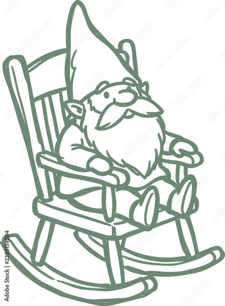Obraz premium Christmas gnome in a rocking chair line illustration