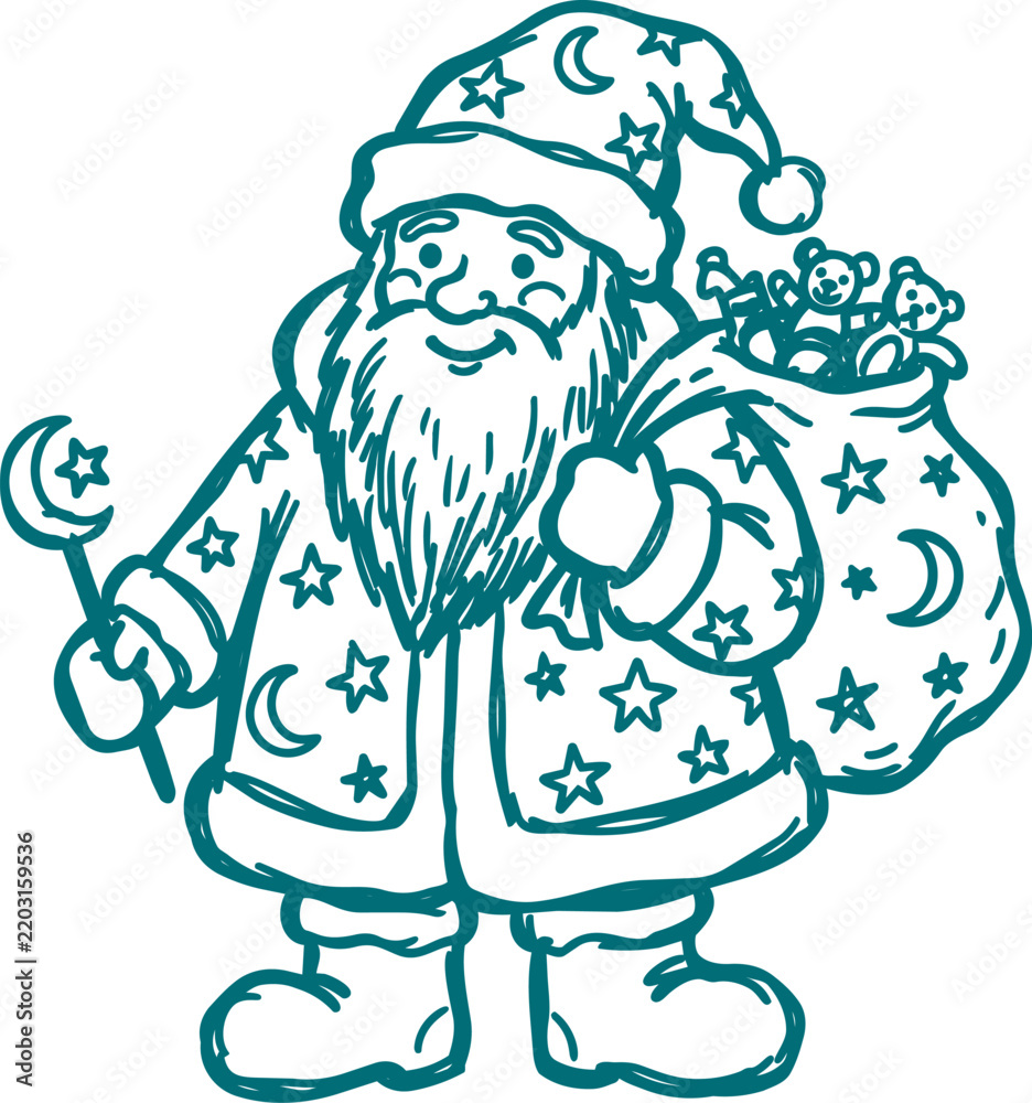 Obraz premium Santa claus christmas hand drawn line illustration