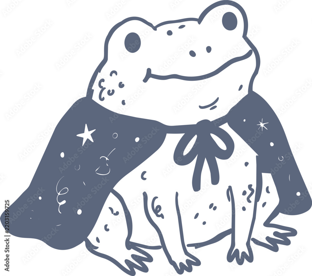 Obraz premium Naive frog illustration wearing a starry cape