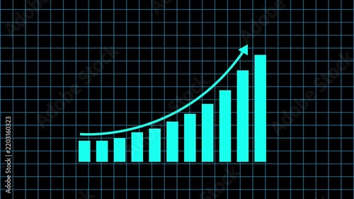 Info-graphics Business graph with rising arrow icon, Upward trend business growth animation, Digital line graph tracks upward moving corporate revenue. Interactive line graph demonstrates successful