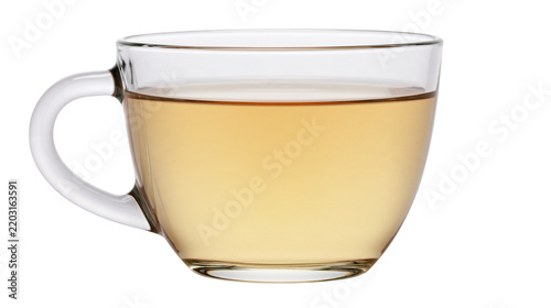 Photography Isolated clear glass cup with hot herbal tea