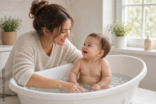 mamma che fa bagno a neonato, mamma bagno neonato, bagnetto neonato, figlio, bebè 