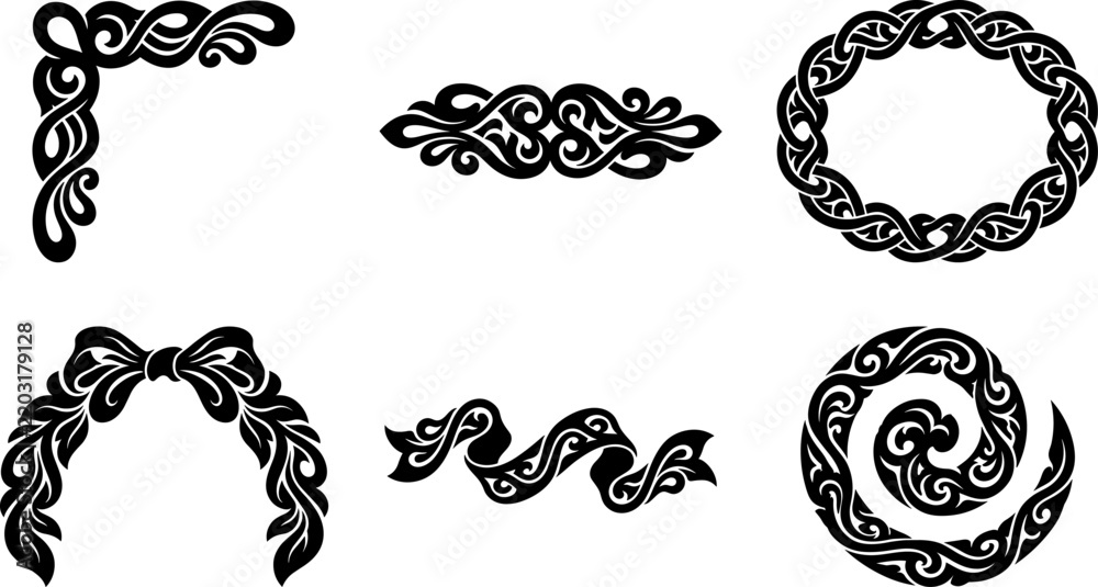 Fototapeta premium Decorative scroll flourish ornaments black frames for vintage luxury design