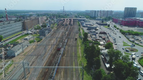 Forward drone flight over Mytishchi railway yard
