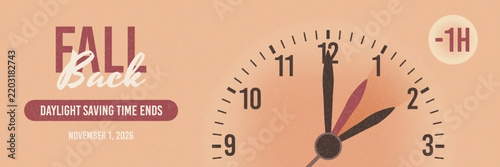 Fall Back Daylight Saving Time Ends USA Clock Header Template Illustration