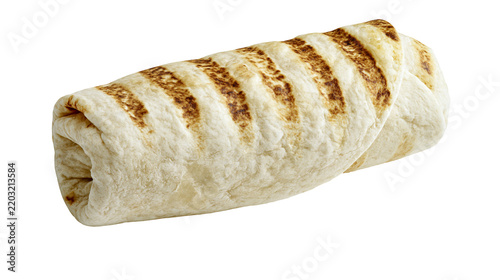 Isolated grilled tortilla wrap filled with delicious ingredients, Mexican food appetizer