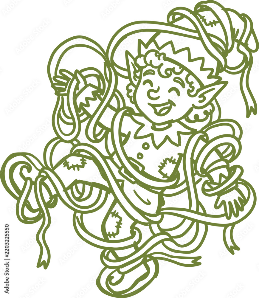 Obraz premium Christmas elf line art illustration