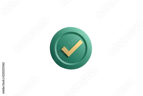 Raised green circular check button with gold tick