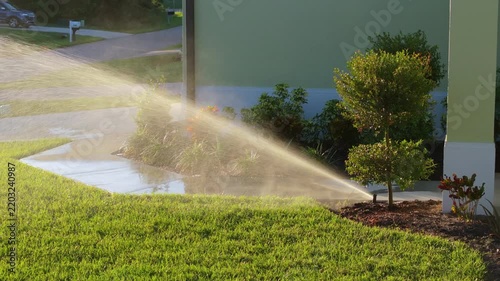 Automatic irrigation system with water sprinkler for maintaining grass lawn.