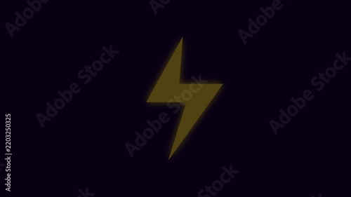 Yellow lightning bolt animation on dark 4k background, for energy and, power concepts, electricity