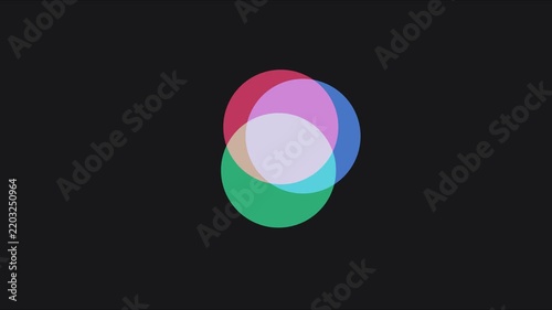 Abstract motion with overlapping colorful circles and transparency effects on animation 4k black background