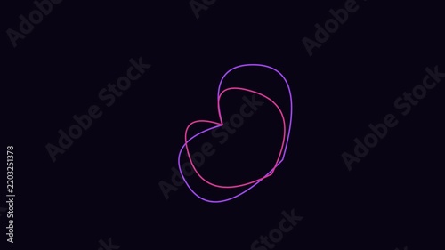 Abstract neon heart shape animation with glowing pink and purple minimalist lines on dark 4k background