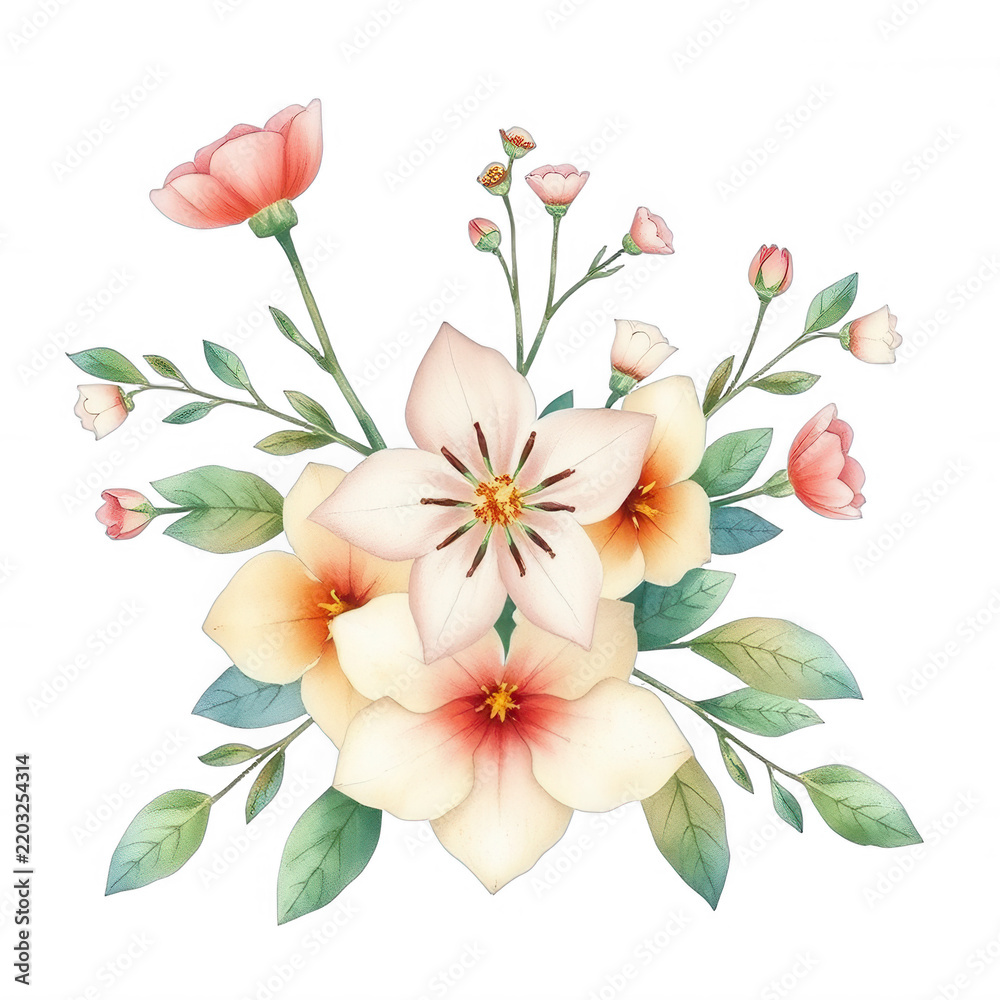 Fototapeta premium Watercolor flower bouquet arrangement isolated on black background