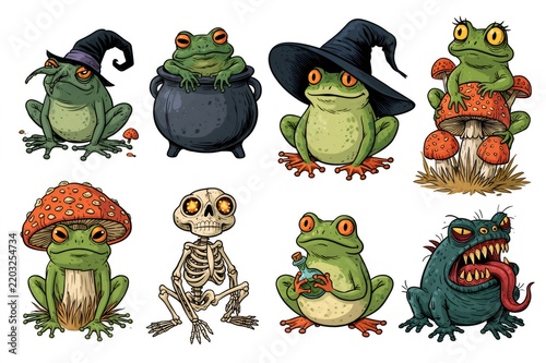 Halloween frogs and creatures for spooky sticker pack