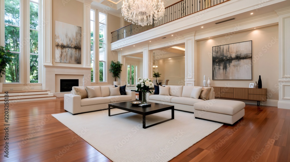 Obraz premium Modern luxury living room interior with high ceilings
