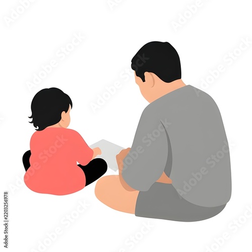 Father and Daughter Bonding Moment Flat Vector Illustration