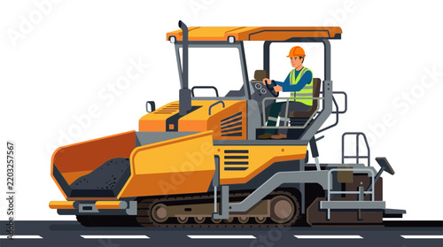 Vector illustration of a professional road construction paver machine