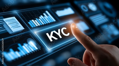Glowing digital display highlighting KYC compliance concept, showcasing modern security and data verification processes