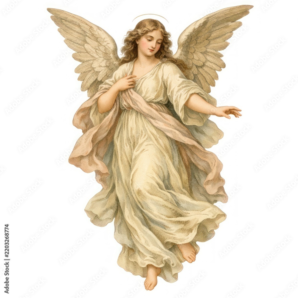 Obraz premium Elegant vintage angel illustration with flowing golden robes