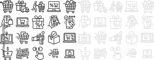 Shopping icons in a grid for online commerce and digital marketing campaigns