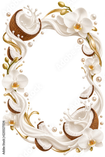 Premium White Coconut Orchid Advertising Frame on Transparent Background