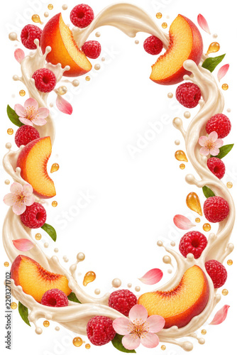 Premium Peach Raspberry Cream Advertising Frame on Transparent Background