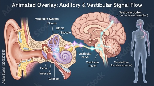 Human Auditory and Vestibular System Signal Flow Diagram