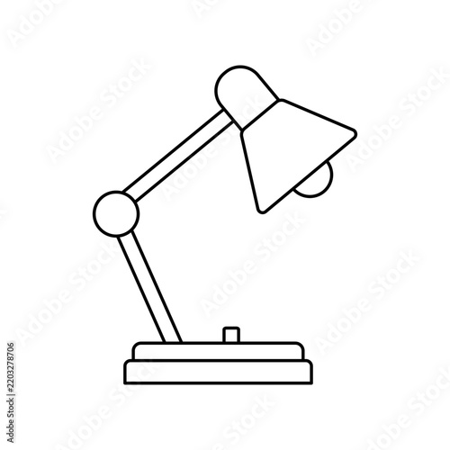 A simple line drawing of a desk lamp, ideal for illustrating study, work, or creativity.