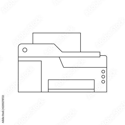 An outline drawing of a printer on a white background