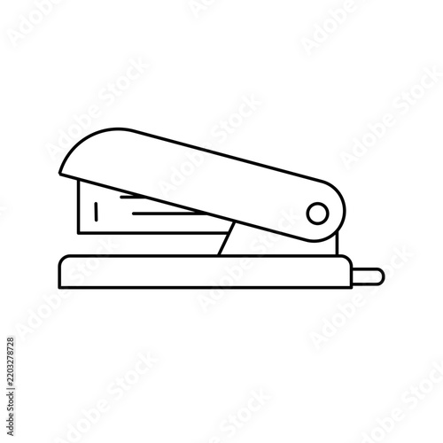 A simple line drawing of a stapler. The stapler is shown in profile, with its handle open and ready to staple.