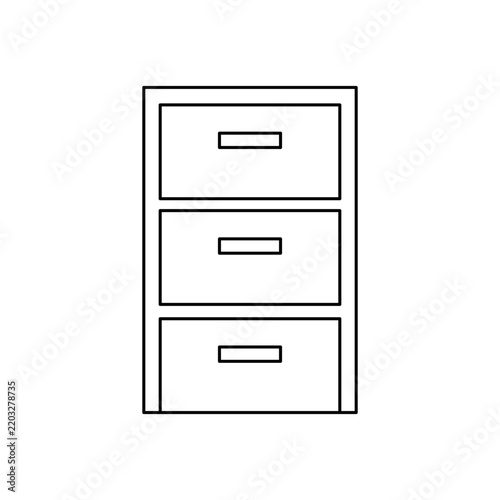 A simple line drawing of a three-drawer filing cabinet