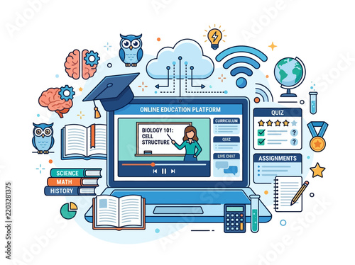 Online Education Platform Laptop Dashboard Vector