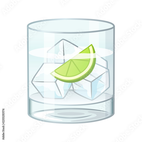 Vodka glass vector illustration with lime and ice cubes