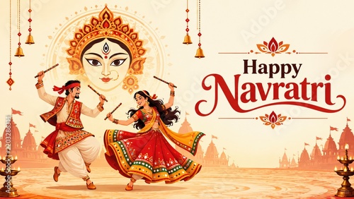 Durga Puja festival greeting with goddess Durga