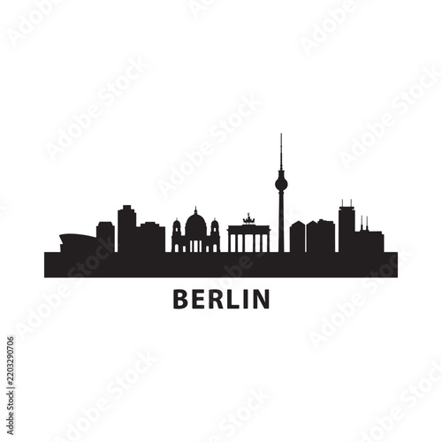 Berlin skyline silhouette against a white background with city name text