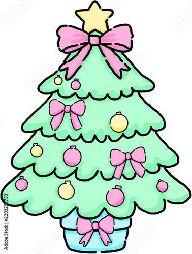 Cute Christmas Tree Illustration with Colorful Ornaments