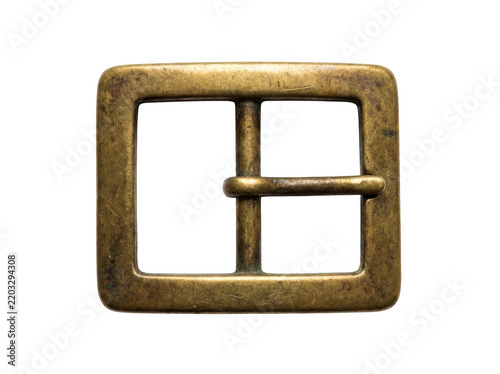 An antique brass belt buckle featuring a classic rectangular design with a cross pattern.