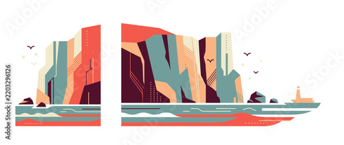 Abstract Coastal Cliff Landscape Illustration