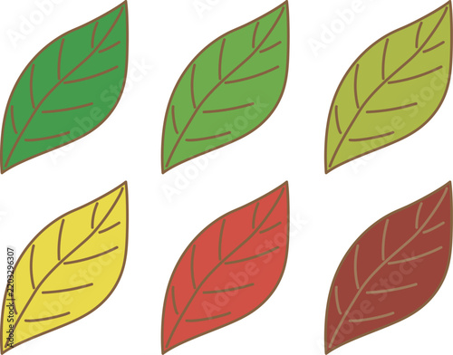 四季の葉っぱイラストセット（若葉・紅葉・黄葉・枯れ葉のアイコン）