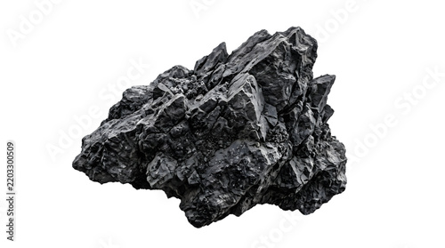 Jagged Dark Gray Rock Formation Isolated on White Background