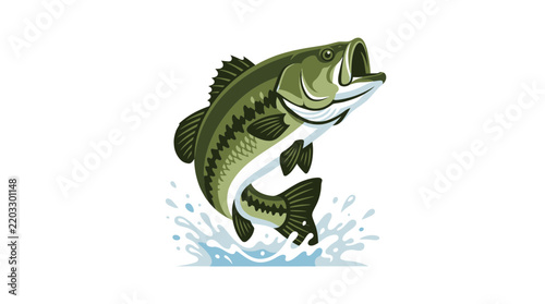 Jumping Largemouth Bass Illustration on Transparent Background